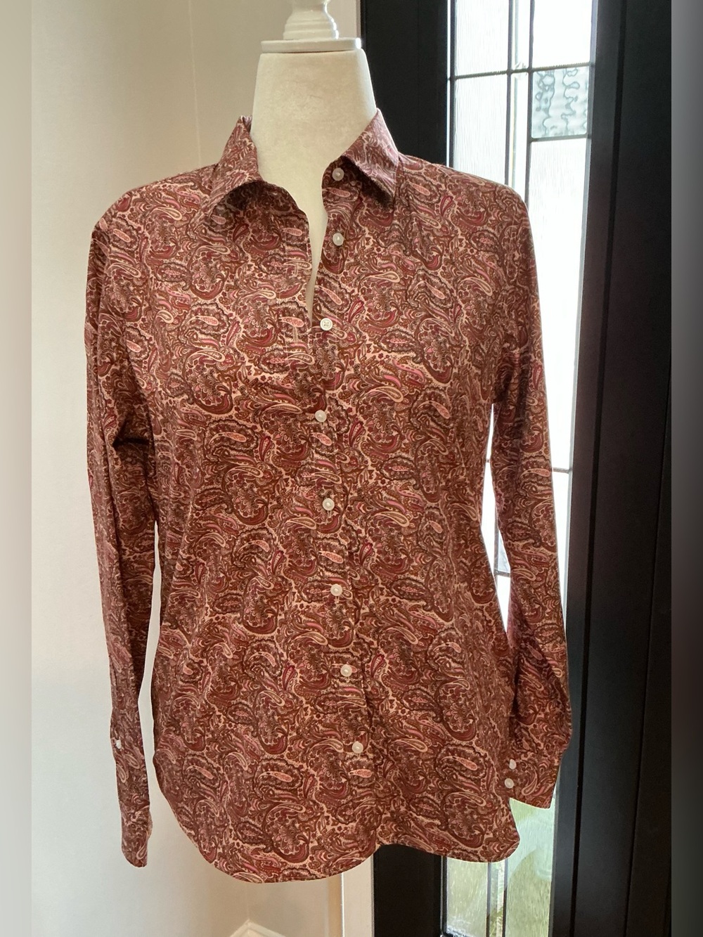 Lands’ End Paisley Button-Up Shirt - No Iron Supima Cotton Size 12